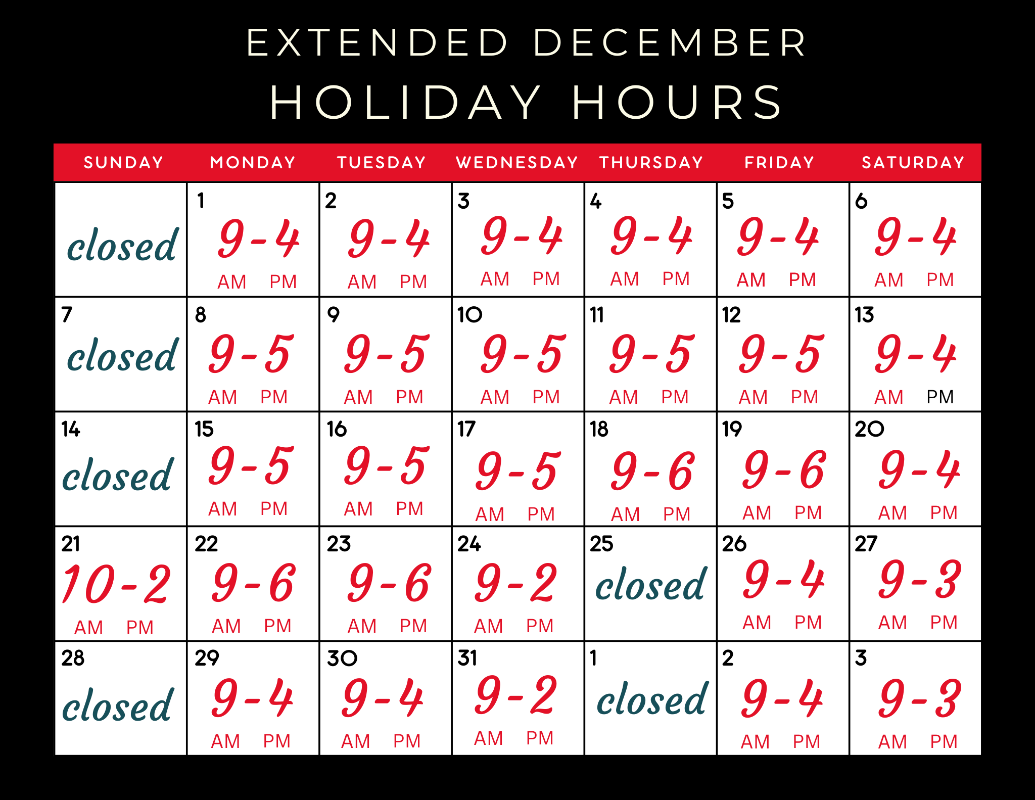 Holiday Hours